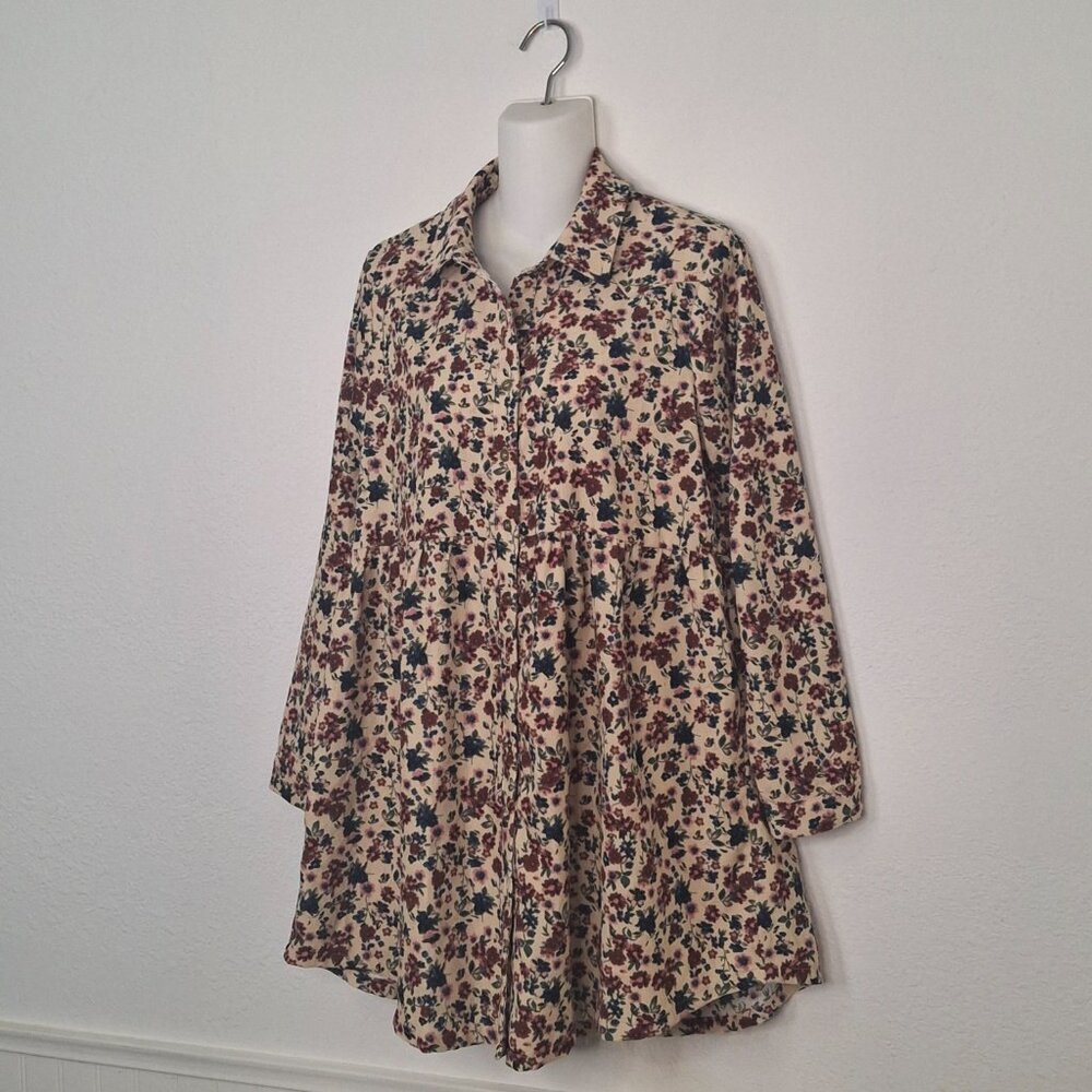 Umgee Floral Corduroy Dress Sz S Button Front Babydoll Western Boho Cowgirl - Picture 3 of 16